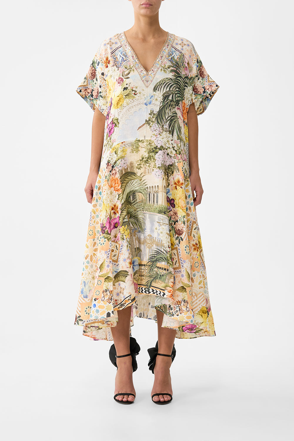 The CAMILLA V NECK KAFTAN WITH DROP WAIST THE ARCHITECTS OF ALCÁZARTHE ARCHITECTS OF ALCÁZAR