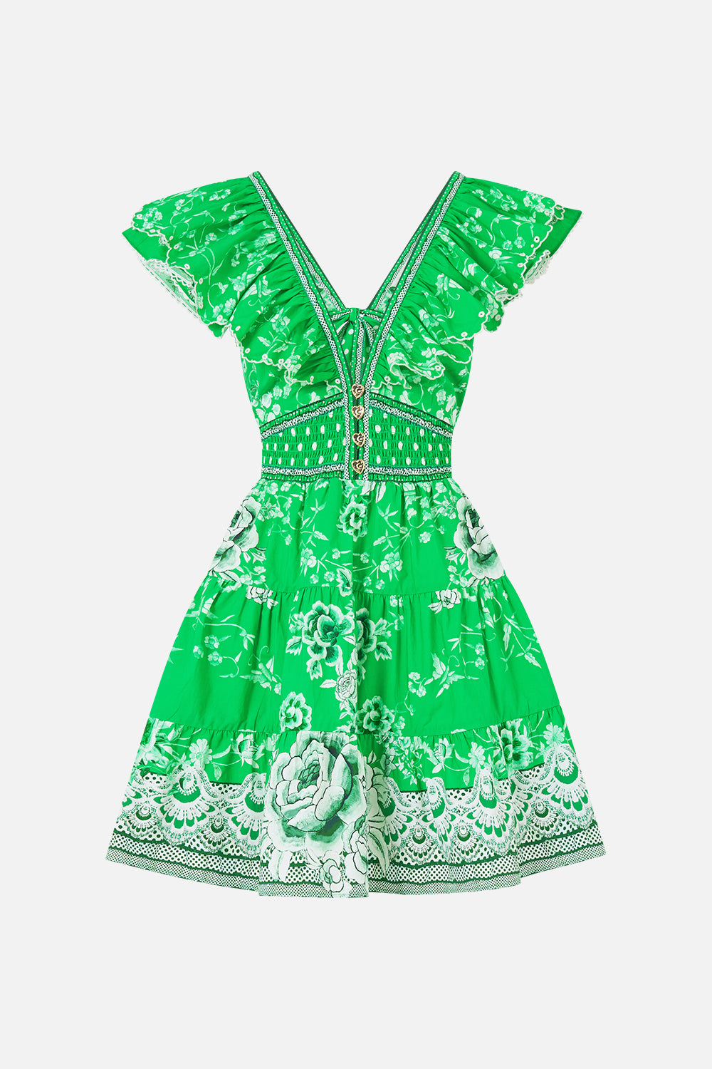 The CAMILLA TIERED SHORT DRESS WITH NECK FRILL SACROMONTE SEÑORITA