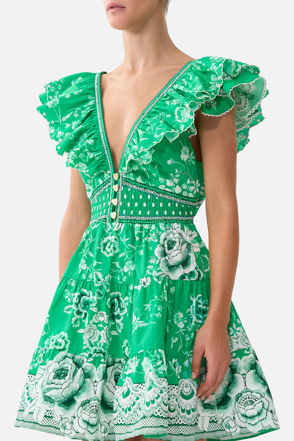 The CAMILLA TIERED SHORT DRESS WITH NECK FRILL SACROMONTE SEÑORITA
