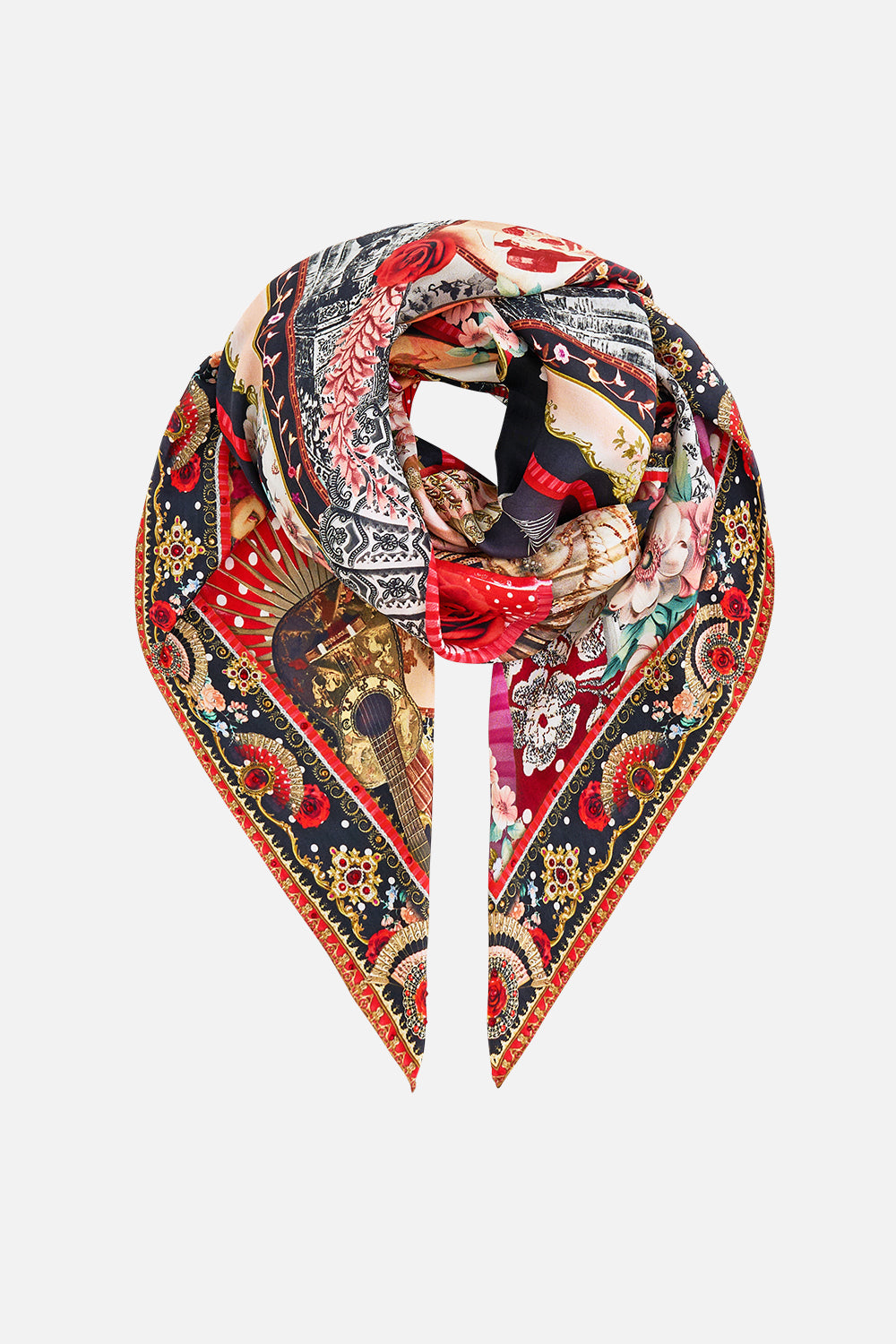 LARGE CRYSTALLED SILK SQUARE SCARF DAUGHTERS OF DUENDE