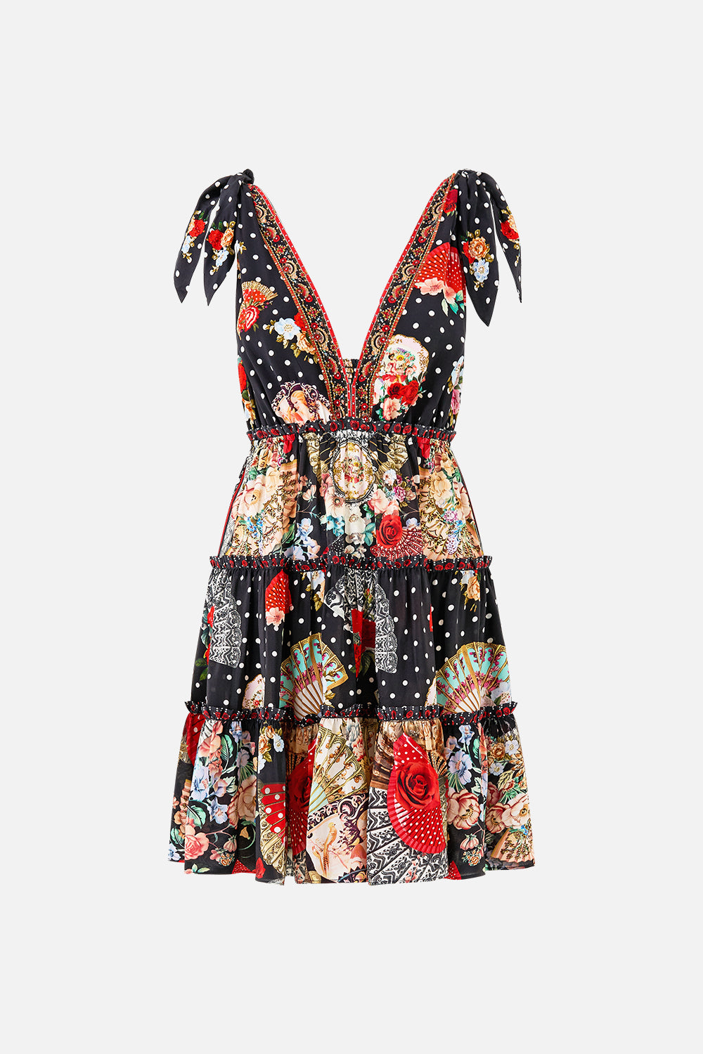 TIERED SHORT DRESS WITH SHOULDER TIES DAUGHTERS OF DUENDE