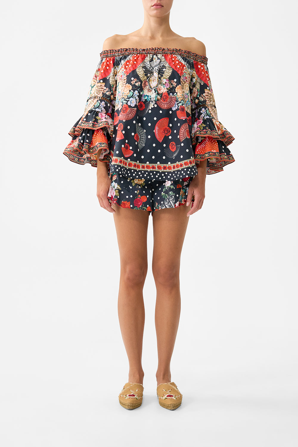 The CAMILLA OFF SHOULDER TOP WITH FRILL SLEEVE DAUGHTERS OF DUENDEDAUGHTERS OF DUENDE