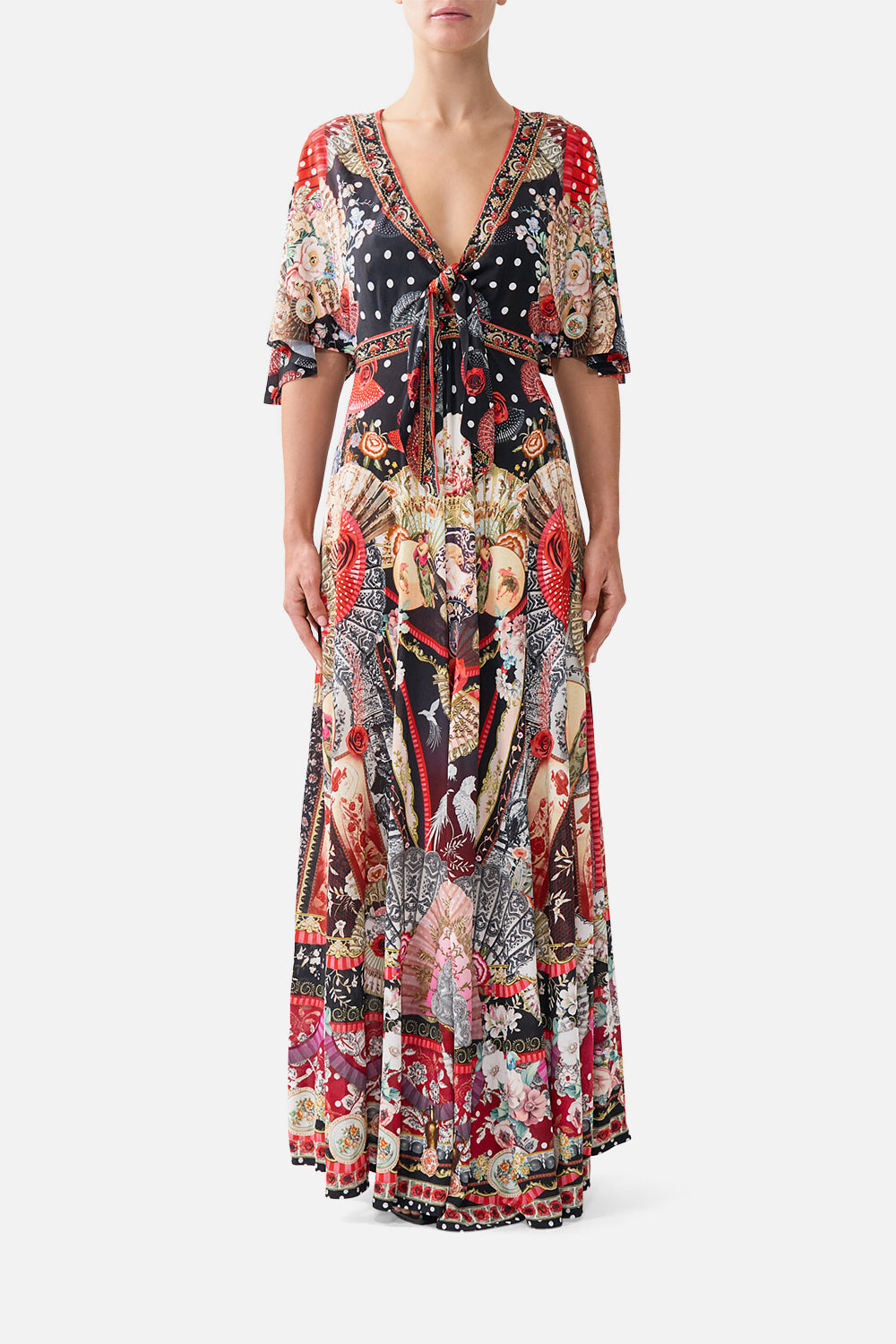 The CAMILLA FLUTTER SLEEVE TIE FRONT JERSEY DRESS DAUGHTERS OF DUENDEDAUGHTERS OF DUENDE