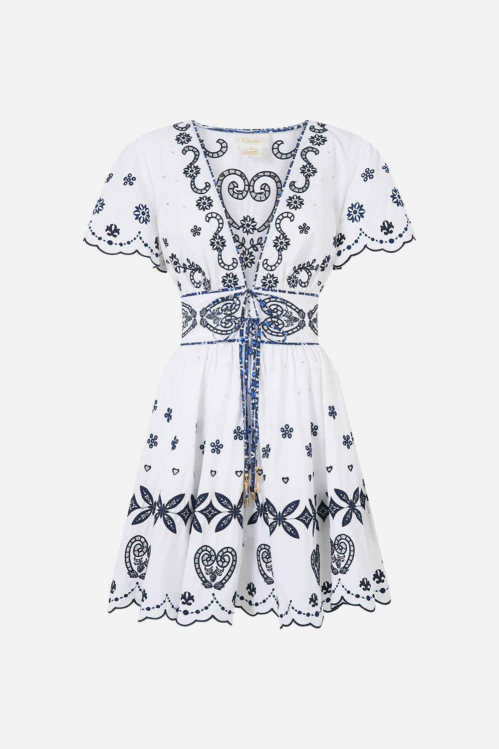 The CAMILLA DEEP V MINI DRESS WITH TIES A TILED WONDERLAND