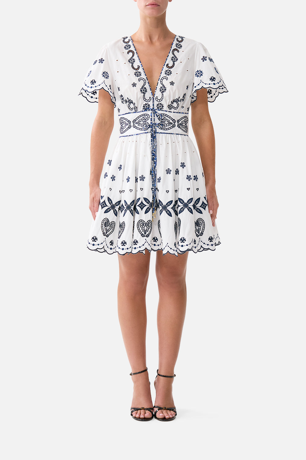 The CAMILLA DEEP V MINI DRESS WITH TIES A TILED WONDERLANDA TILED WONDERLAND