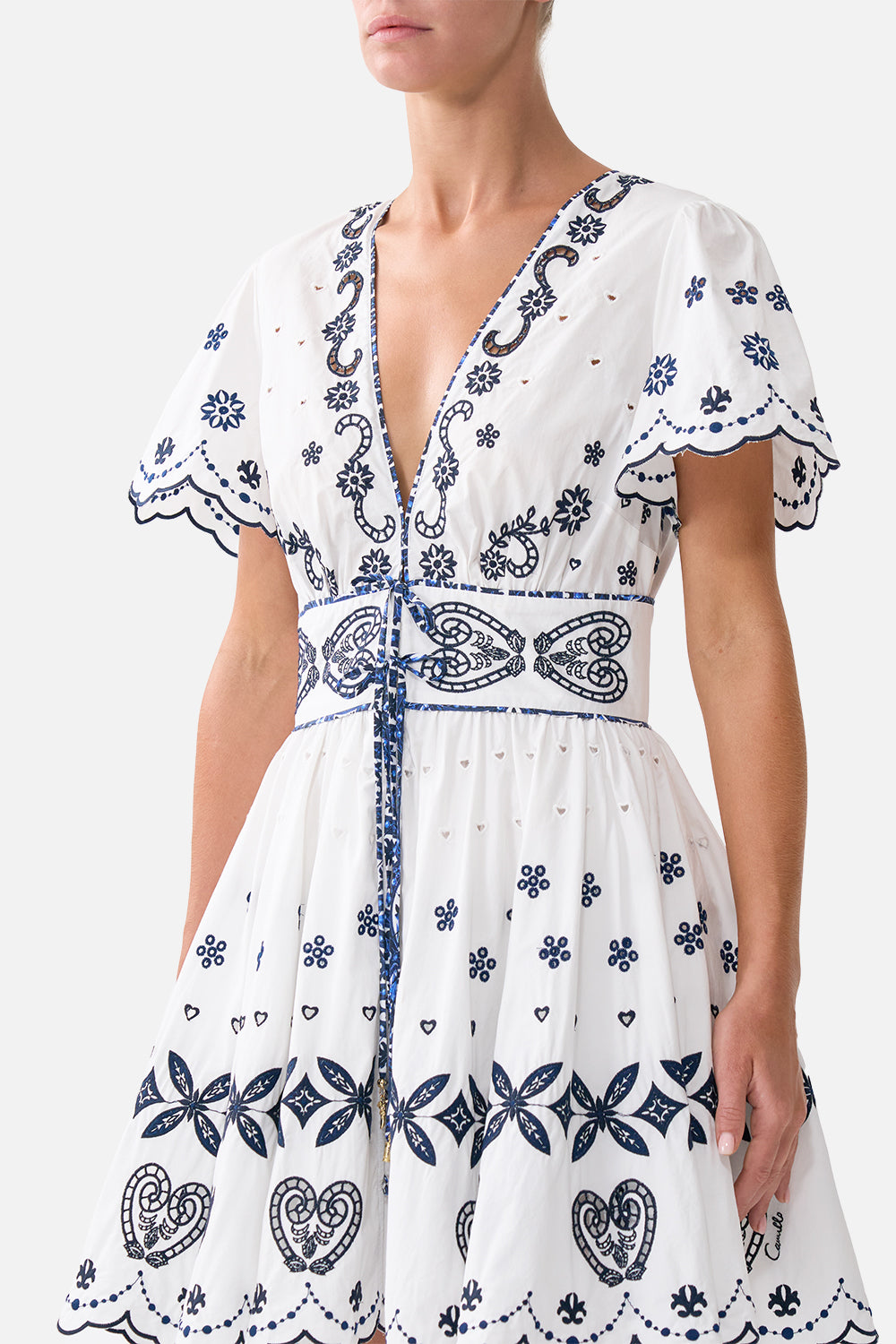 The CAMILLA DEEP V MINI DRESS WITH TIES A TILED WONDERLAND