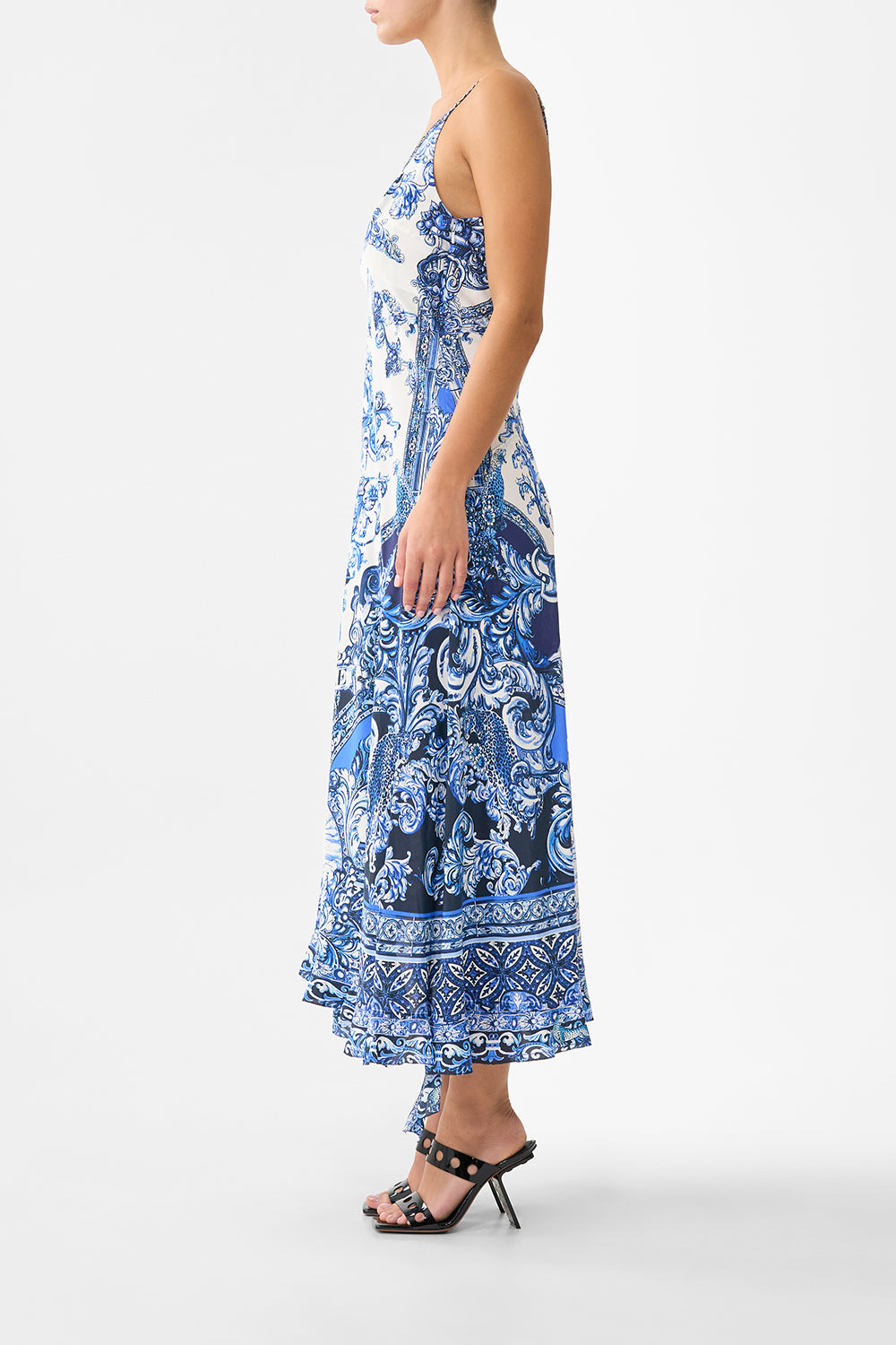BIAS SLIP DRESS WITH FRILL HEM A TILED WONDERLAND