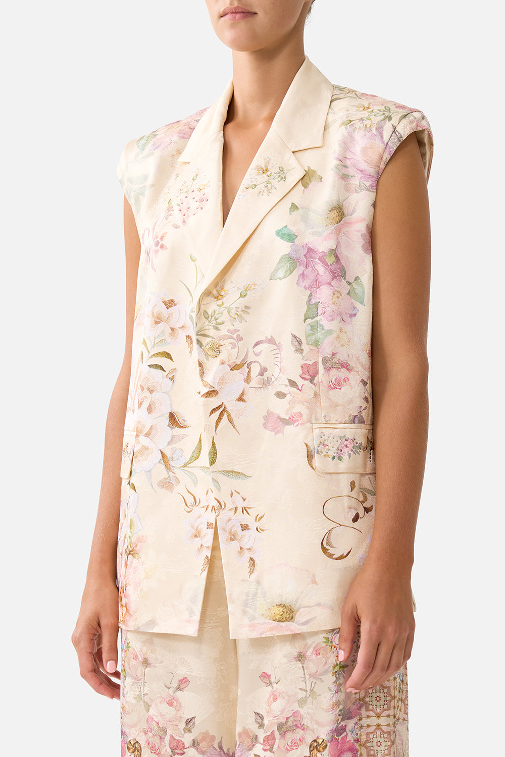 The CAMILLA TAILORED SLEEVELESS VEST ADORNED IN ARANJUEZ
