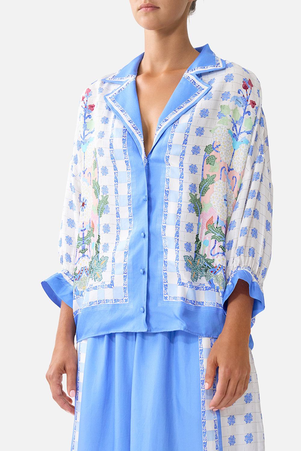 The CAMILLA SHIRT WITH GATHERED CUFF MIDSUMMER MOSAICS