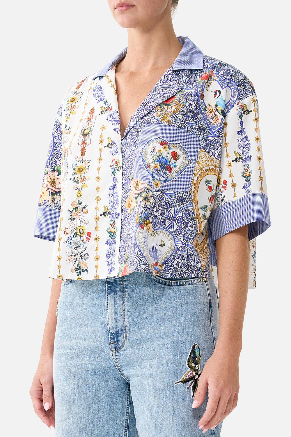 The CAMILLA CROPPED CAMP COLLAR BLOUSE THE POTTERY PARLOUR