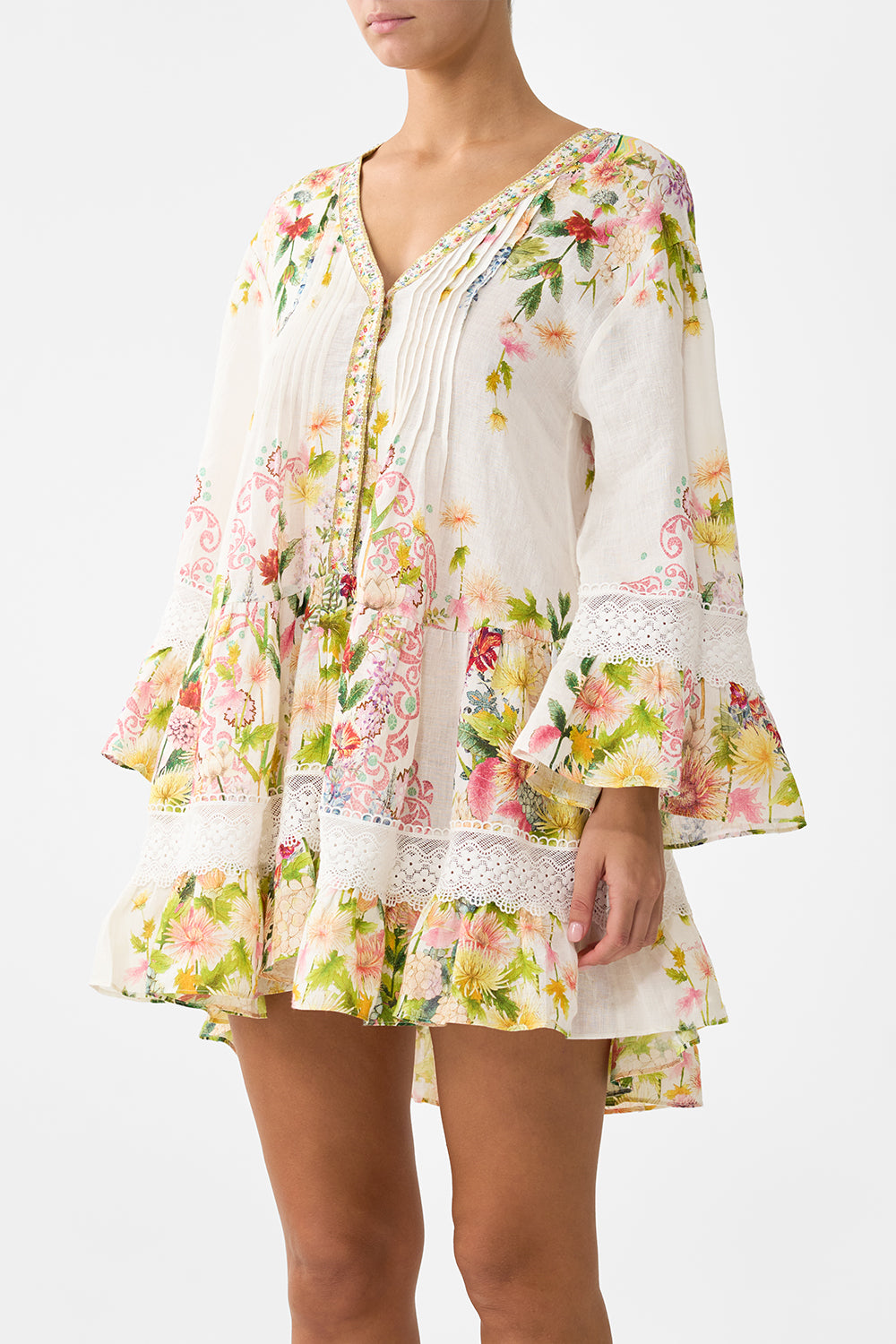 The CAMILLA V NECK TIERED DRESS THE CALL OF CATALONIA