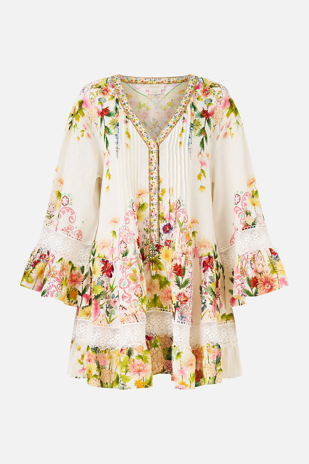 The CAMILLA V NECK TIERED DRESS THE CALL OF CATALONIA