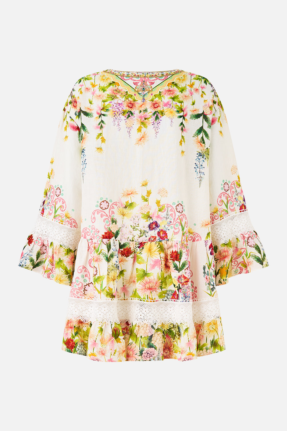 The CAMILLA V NECK TIERED DRESS THE CALL OF CATALONIA