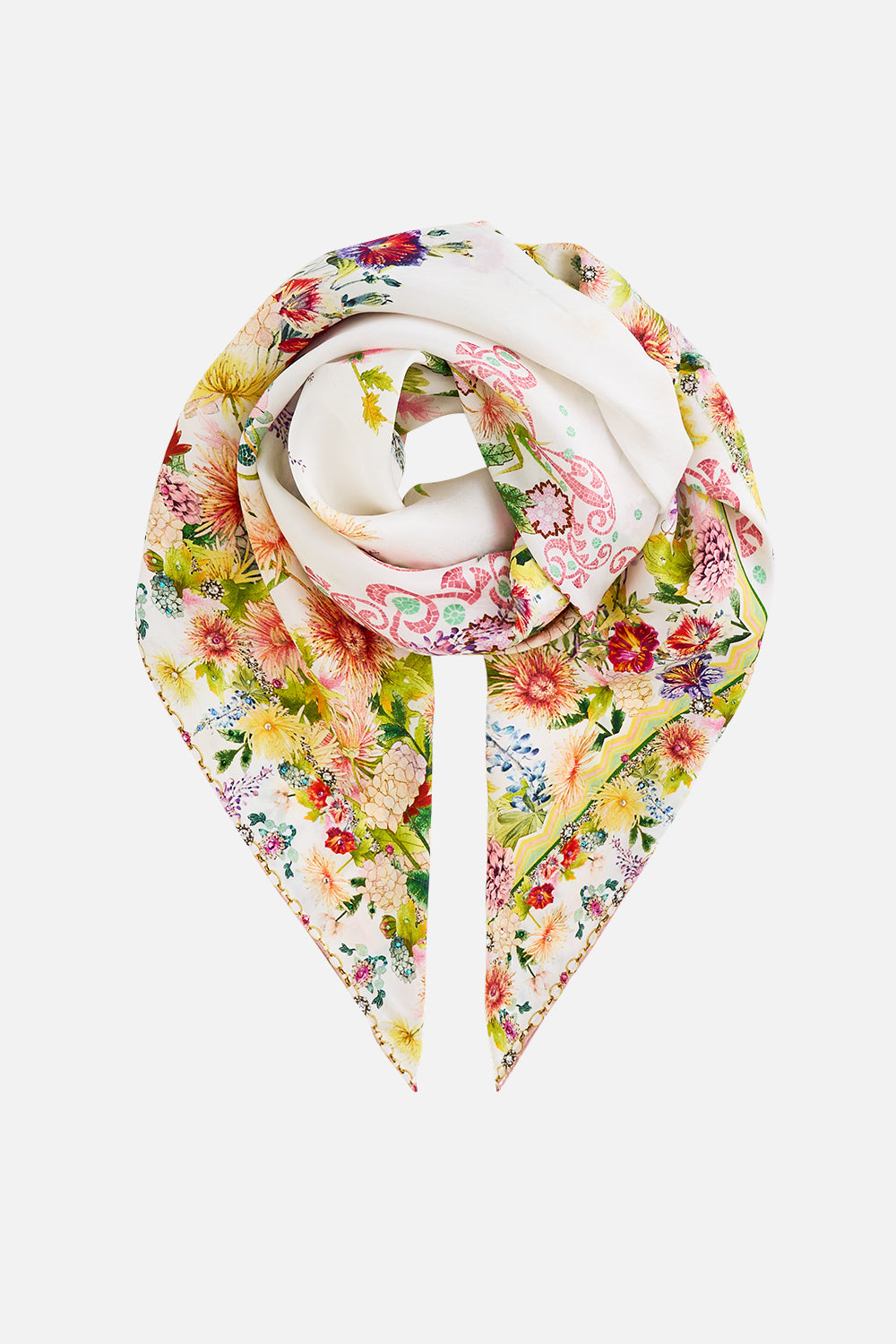 LARGE CRYSTALLED SILK SQUARE SCARF THE CALL OF CATALONIA