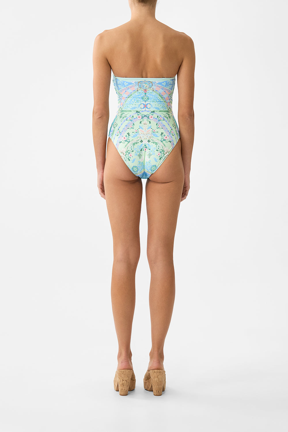 The CAMILLA GATHERED BANDEAU ONE PIECE WITH U RING FRONT MIDSUMMER MOSAICS