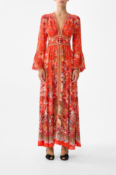 SHAPED WAISTBAND DRESS WITH RUFFLE SLEEVE OLÉ OLÉ