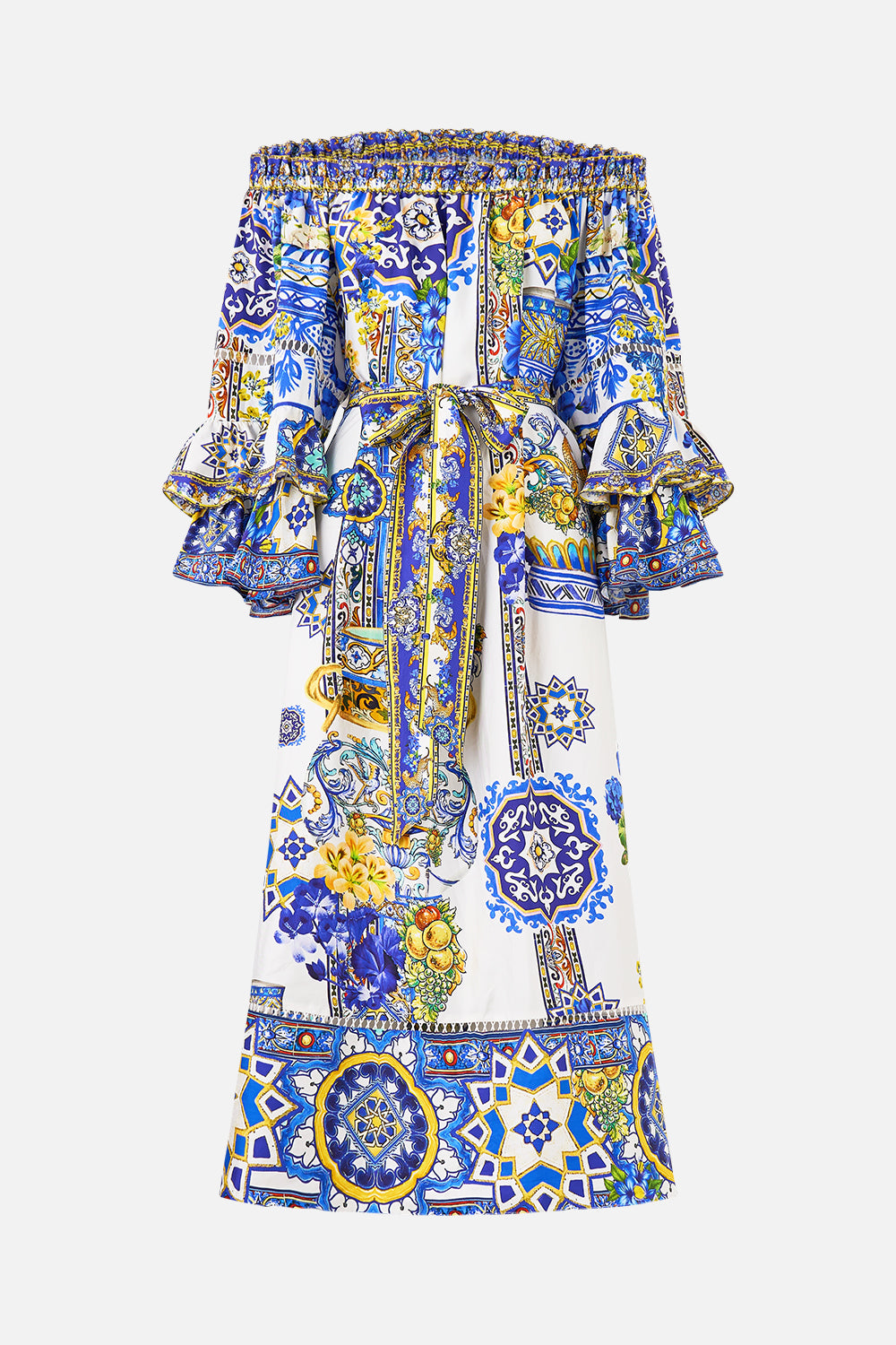 OFF SHOULDER MIDI DRESS WITH FRILL SLEEVE ESPAÑA NIRVANA