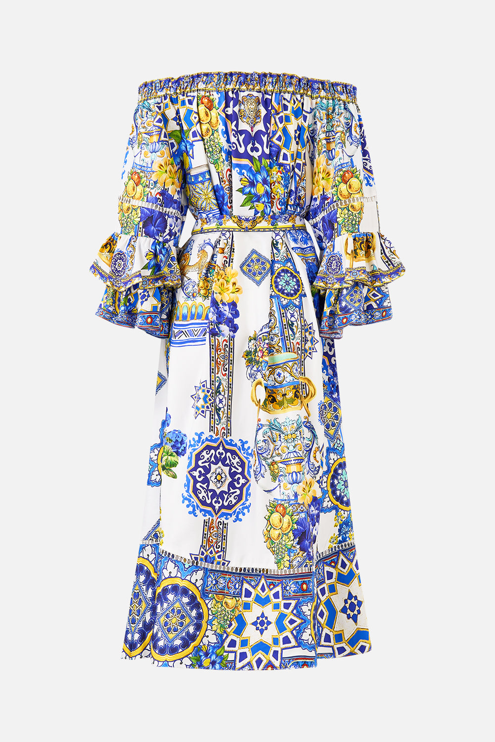 OFF SHOULDER MIDI DRESS WITH FRILL SLEEVE ESPAÑA NIRVANA