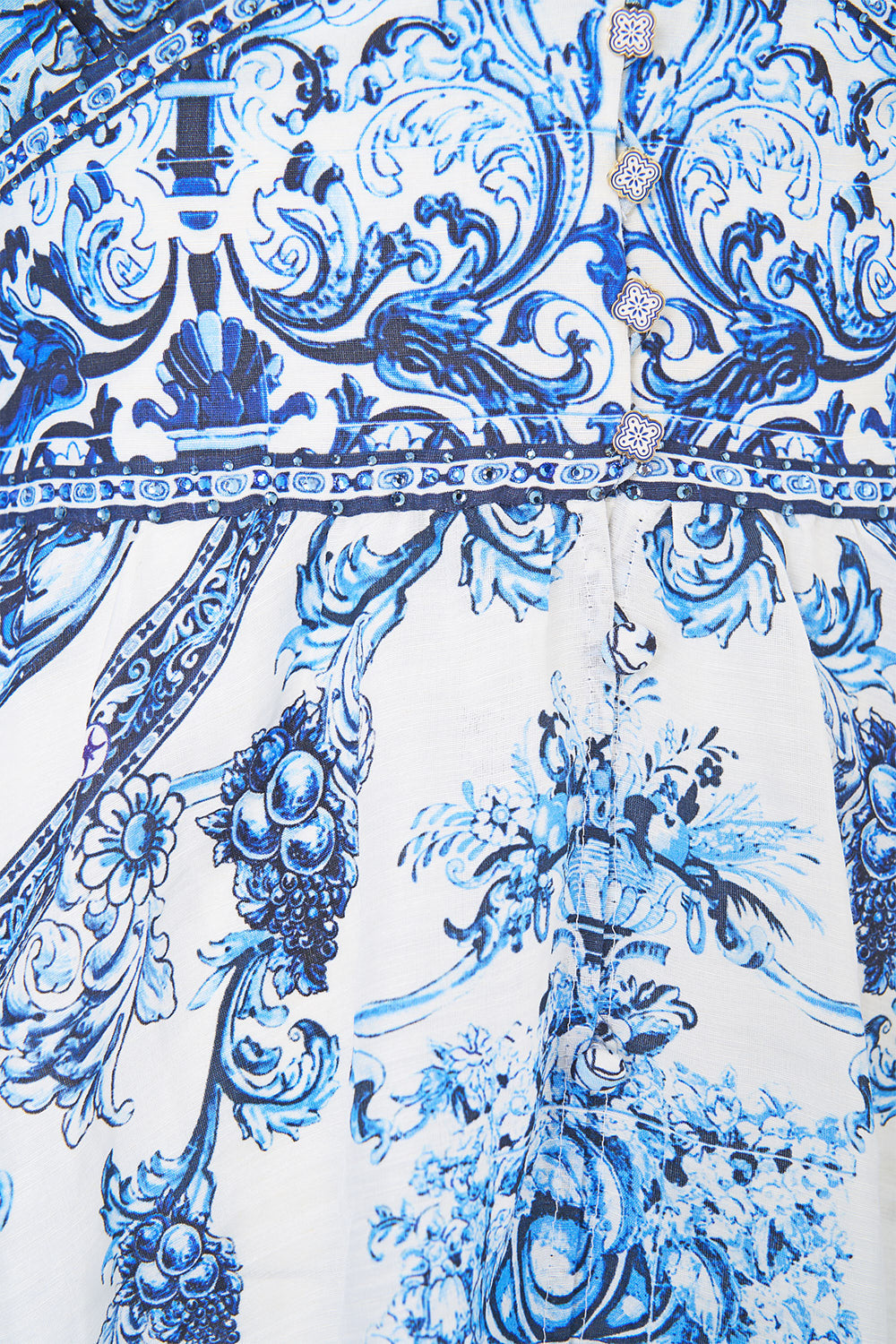 The CAMILLA BUTTON DRESS WITH SHAPED WAISTBAND A TILED WONDERLAND