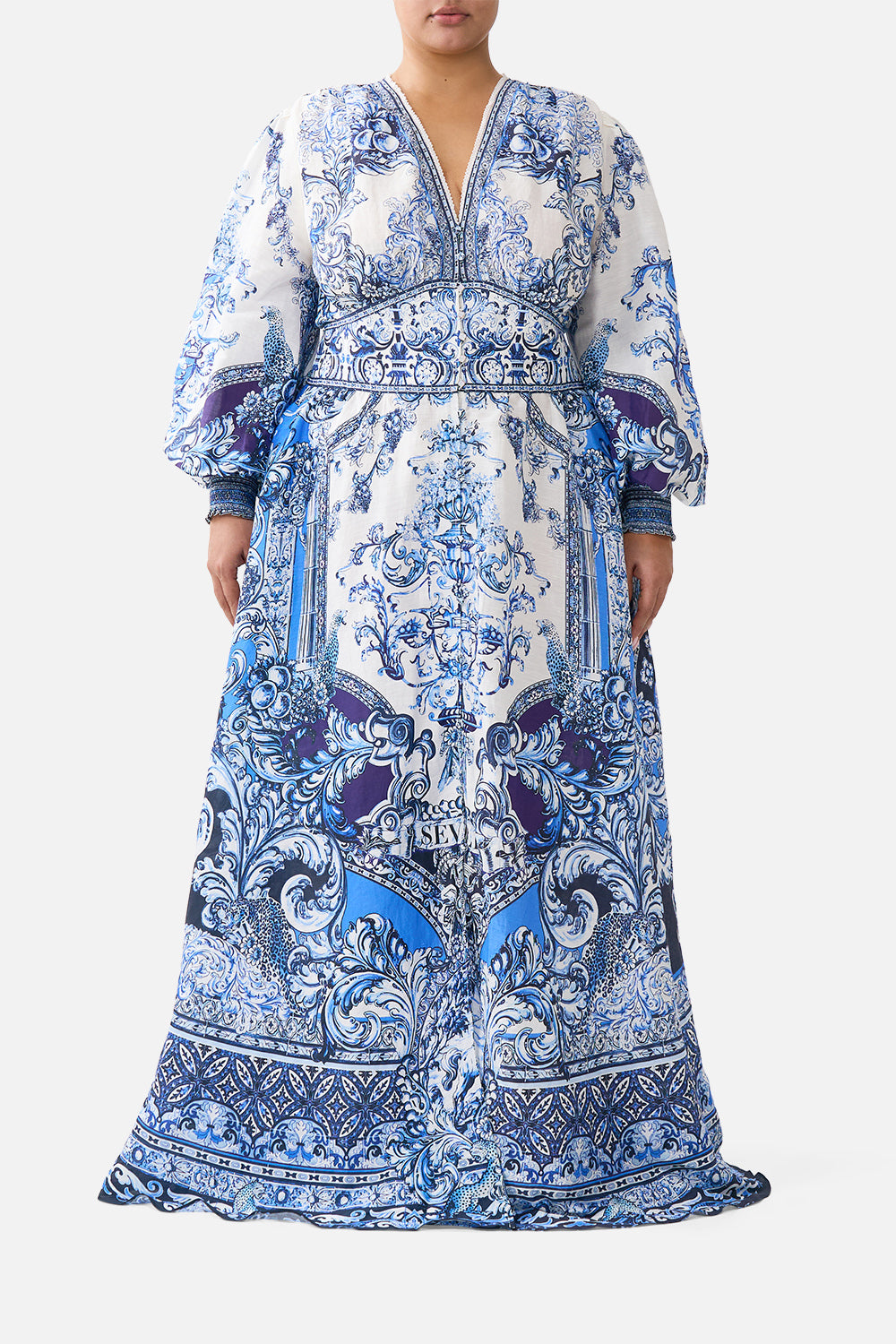 The CAMILLA BUTTON DRESS WITH SHAPED WAISTBAND A TILED WONDERLAND