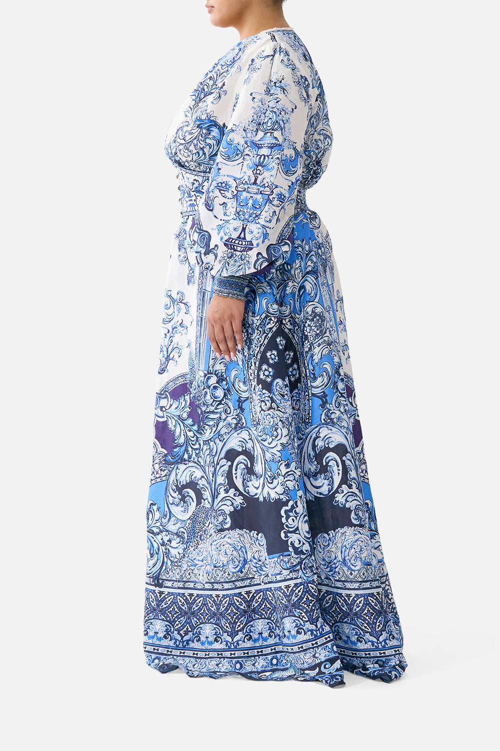 The CAMILLA BUTTON DRESS WITH SHAPED WAISTBAND A TILED WONDERLAND