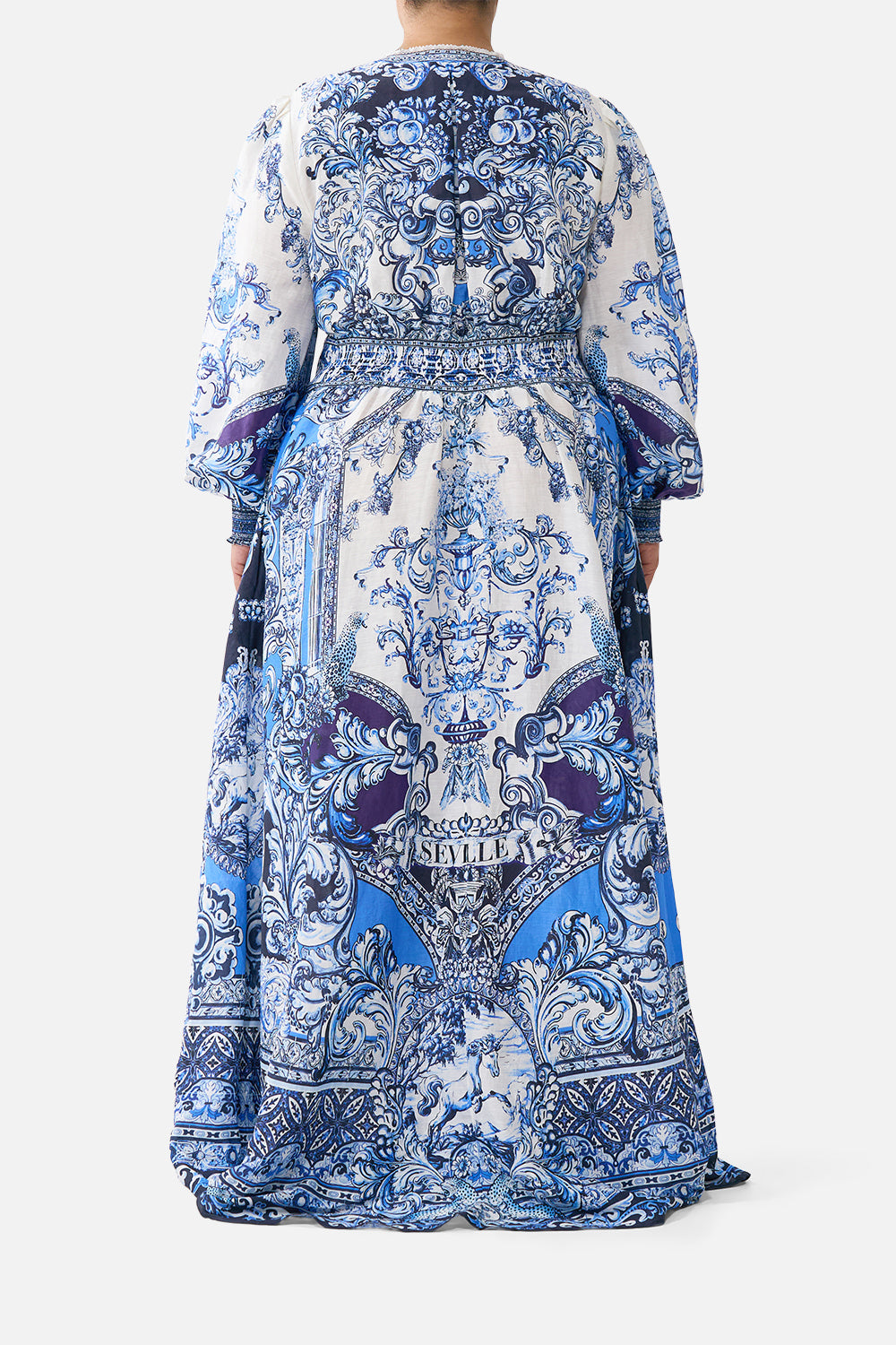 The CAMILLA BUTTON DRESS WITH SHAPED WAISTBAND A TILED WONDERLAND