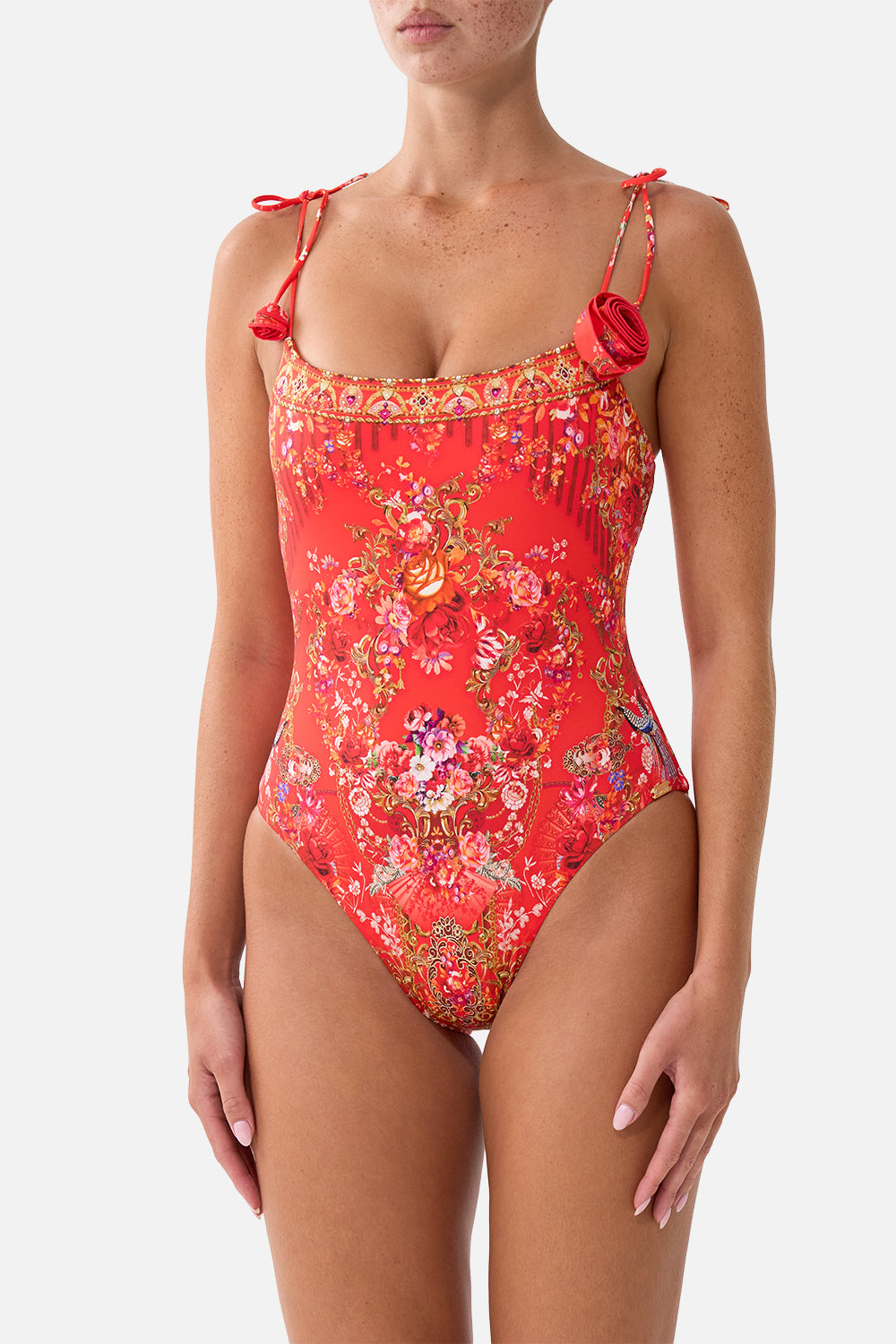 The CAMILLA STRAIGHT NECK ONE PIECE WITH ROSETTE DETAIL OLÉ OLÉ