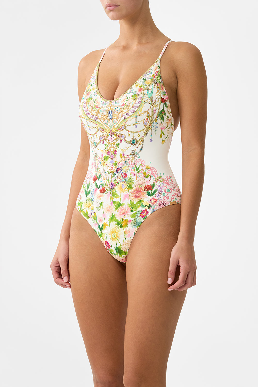 The CAMILLA SCOOP NECK ONE PIECE WITH CROSS BACK STRAPS THE CALL OF CATALONIA