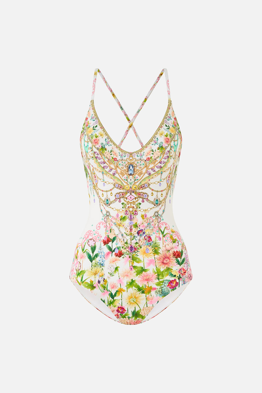 The CAMILLA SCOOP NECK ONE PIECE WITH CROSS BACK STRAPS THE CALL OF CATALONIA