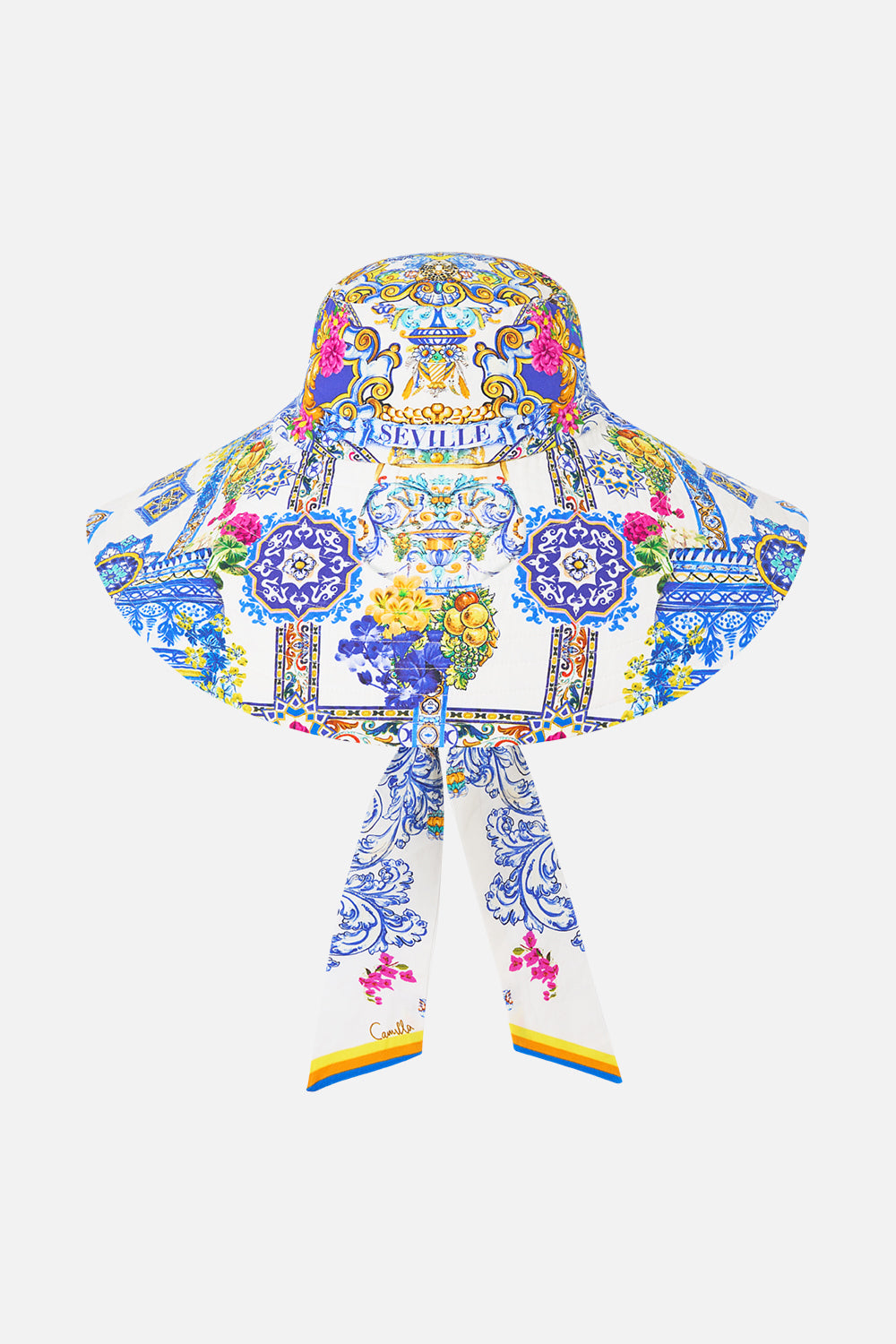 The CAMILLA WIDE BRIM BUCKET HAT WITH TIE ESPAÑA NIRVANA