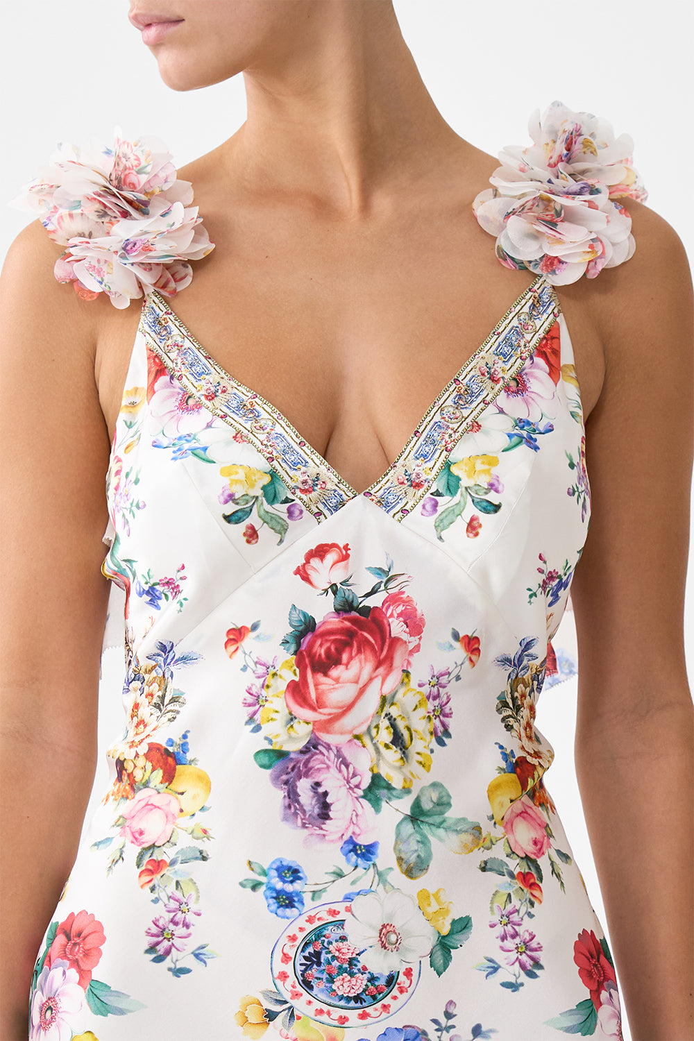 V NECK BIAS SLIP DRESS WITH BACK FRILL I LEFT MY HEART IN GRANADA