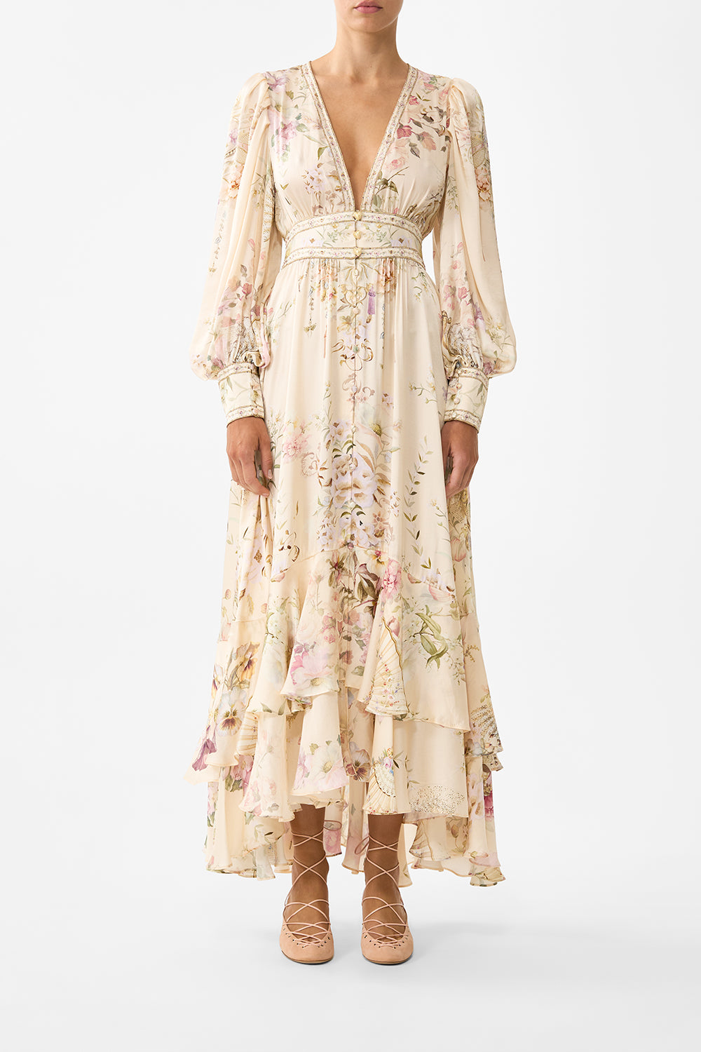 LONG BUTTON FRONT DRESS ADORNED IN ARANJUEZ