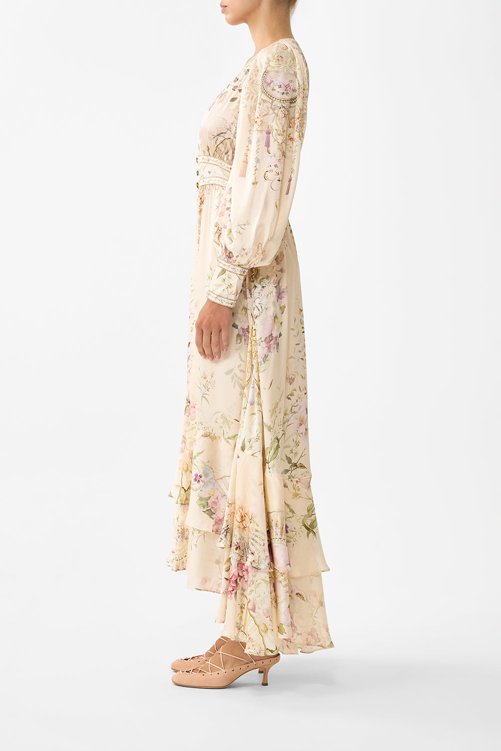 LONG BUTTON FRONT DRESS ADORNED IN ARANJUEZ