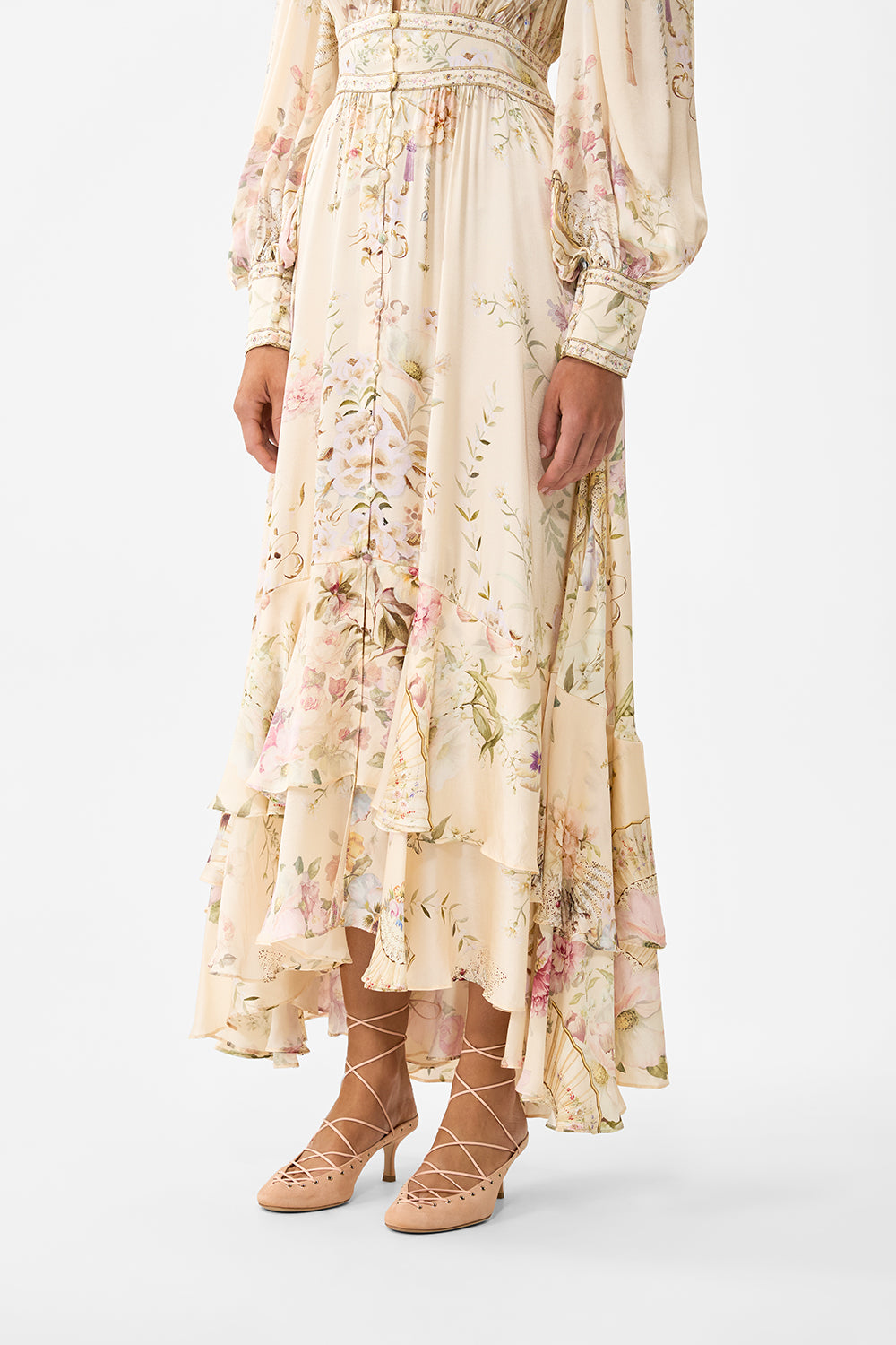 LONG BUTTON FRONT DRESS ADORNED IN ARANJUEZ