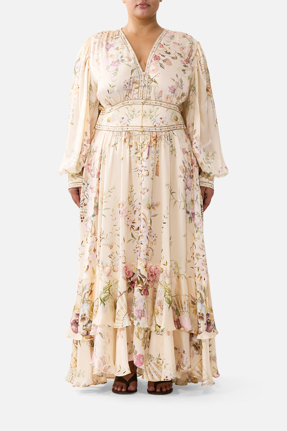 LONG BUTTON FRONT DRESS ADORNED IN ARANJUEZ