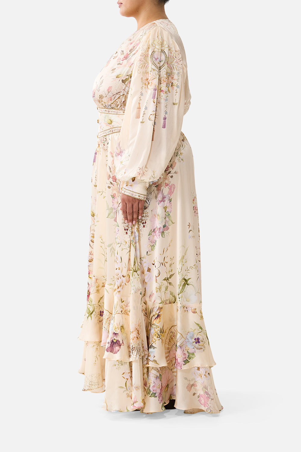 LONG BUTTON FRONT DRESS ADORNED IN ARANJUEZ