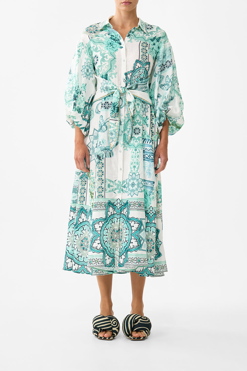 The CAMILLA WAIST TIE SHIRT DRESS WITH BUBBLE SLEEVE BALEARIC BEBÉBALEARIC BEBÉ