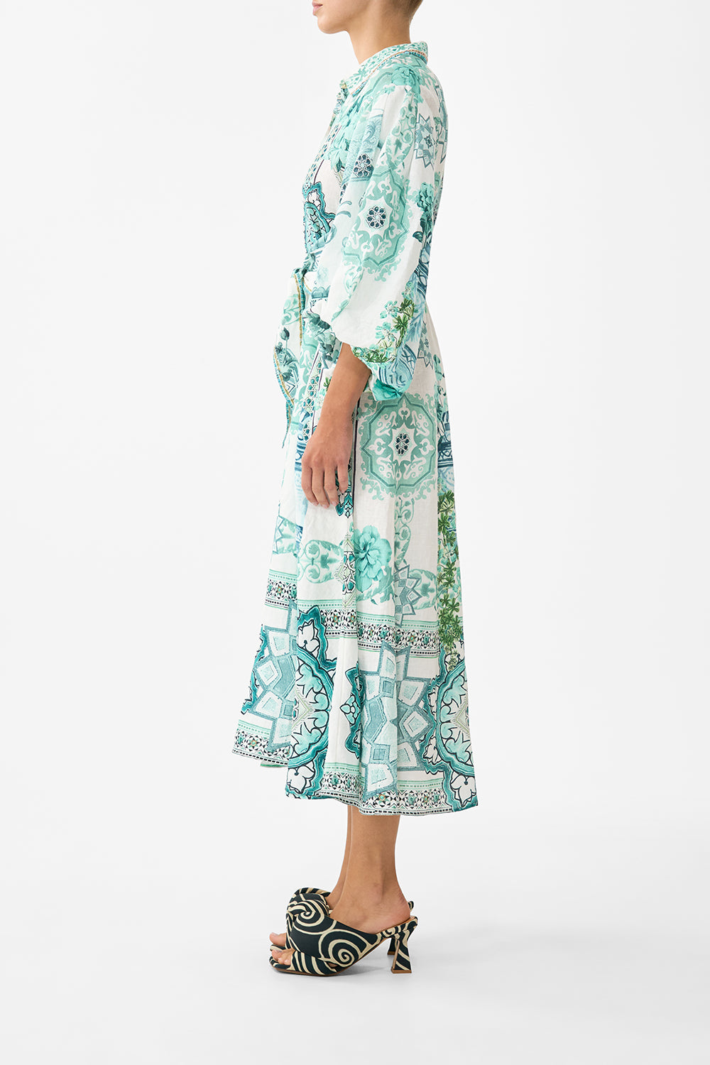 The CAMILLA WAIST TIE SHIRT DRESS WITH BUBBLE SLEEVE BALEARIC BEBÉ