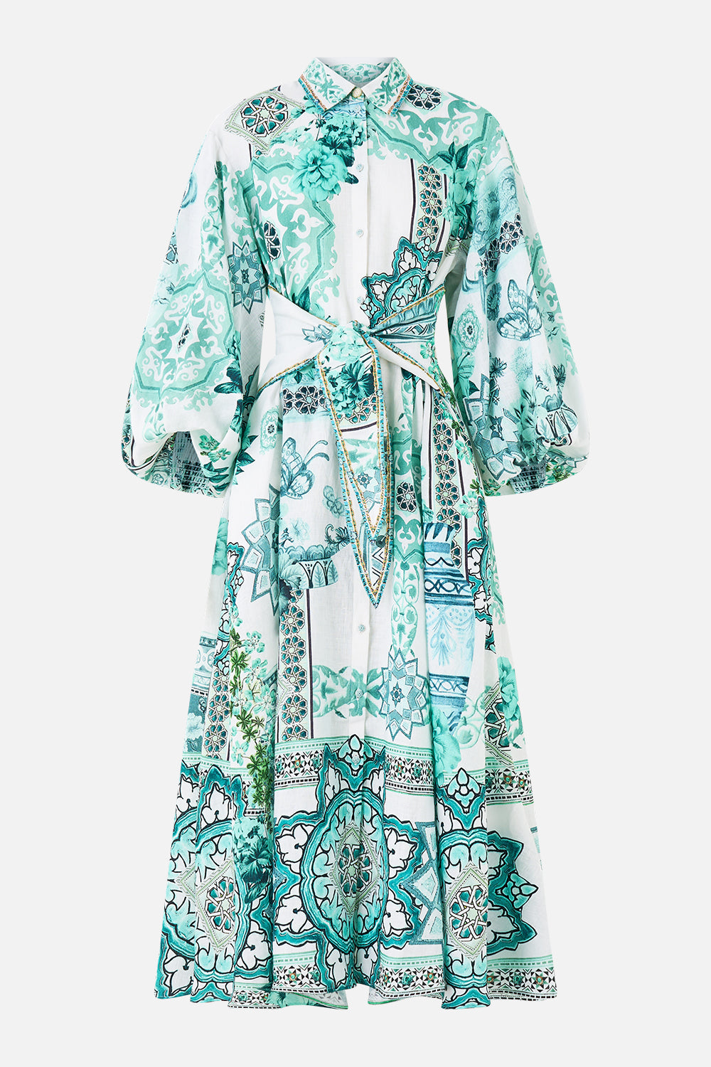 The CAMILLA WAIST TIE SHIRT DRESS WITH BUBBLE SLEEVE BALEARIC BEBÉ