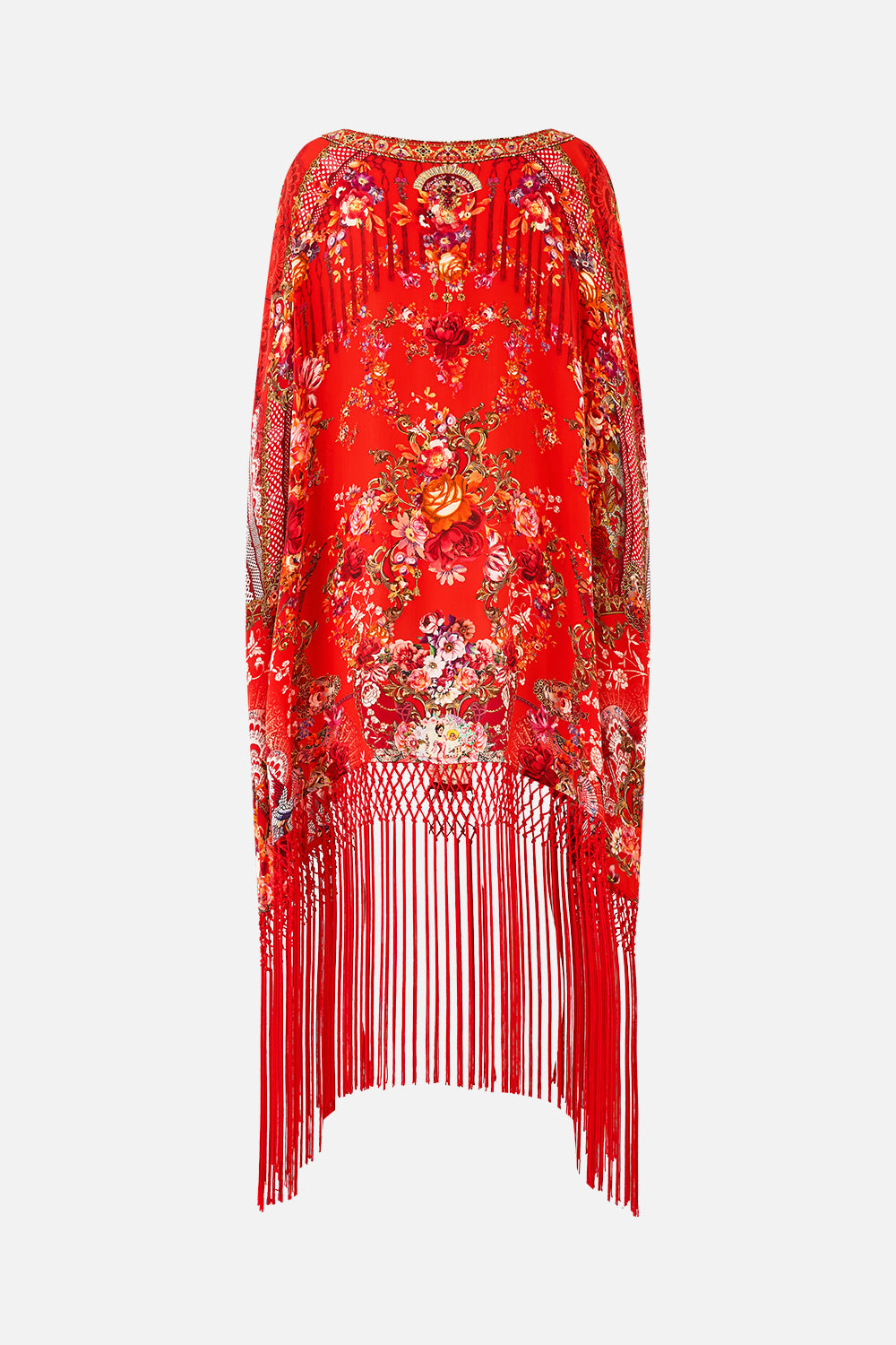 SHORT ROUND NECK KAFTAN WITH FRINGING OLÉ OLÉ