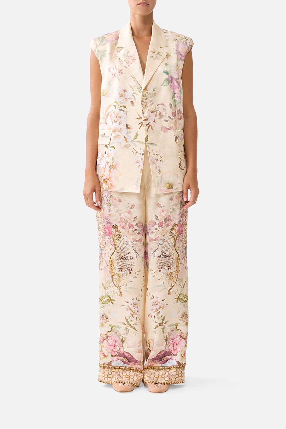 The CAMILLA WIDE LEG WAISTED PANT ADORNED IN ARANJUEZADORNED IN ARANJUEZ
