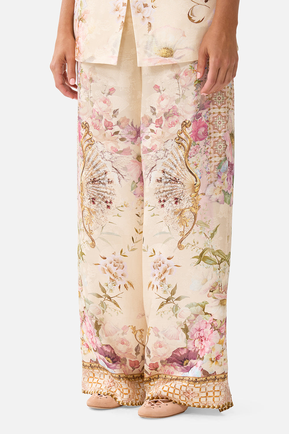 The CAMILLA WIDE LEG WAISTED PANT ADORNED IN ARANJUEZ