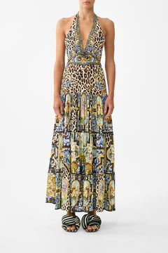 HALTER JERSEY DRESS WITH TIERED SKIRT SEVILLIAN STYLE