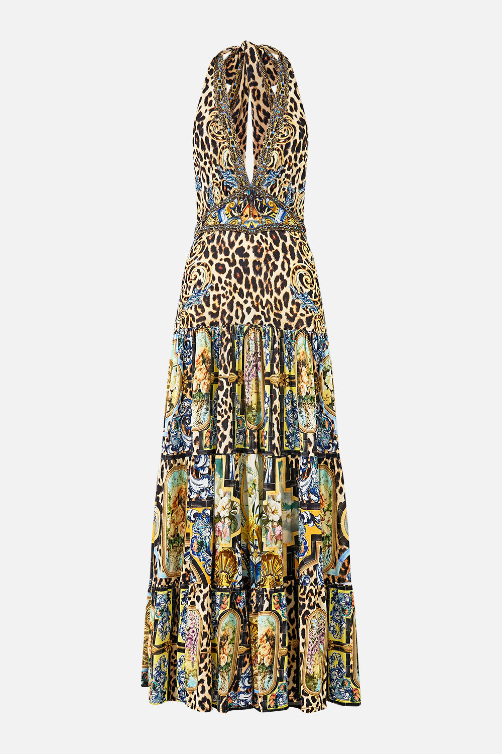 The CAMILLA HALTER JERSEY DRESS WITH TIERED SKIRT SEVILLIAN STYLE
