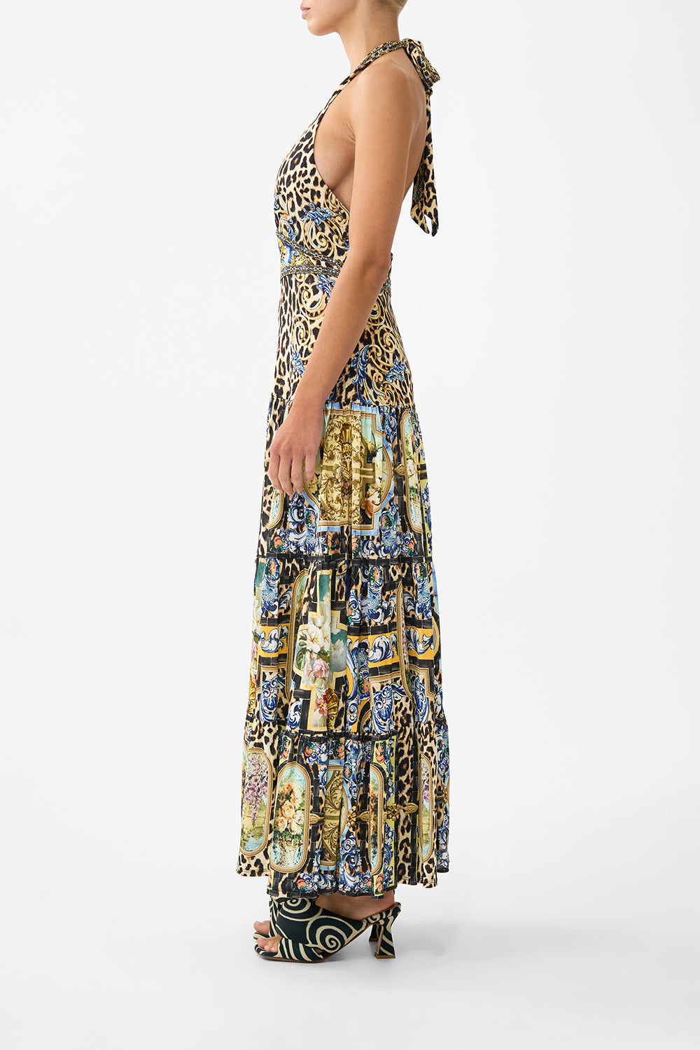 The CAMILLA HALTER JERSEY DRESS WITH TIERED SKIRT SEVILLIAN STYLE