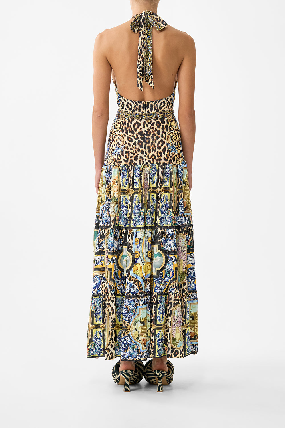 The CAMILLA HALTER JERSEY DRESS WITH TIERED SKIRT SEVILLIAN STYLE