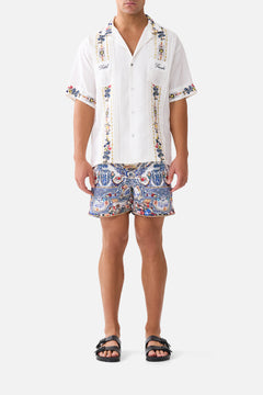 EMBROIDERED SHORT SLEEVE PLEATED CUBAN SHIRT THE POTTERY PARLOUR
