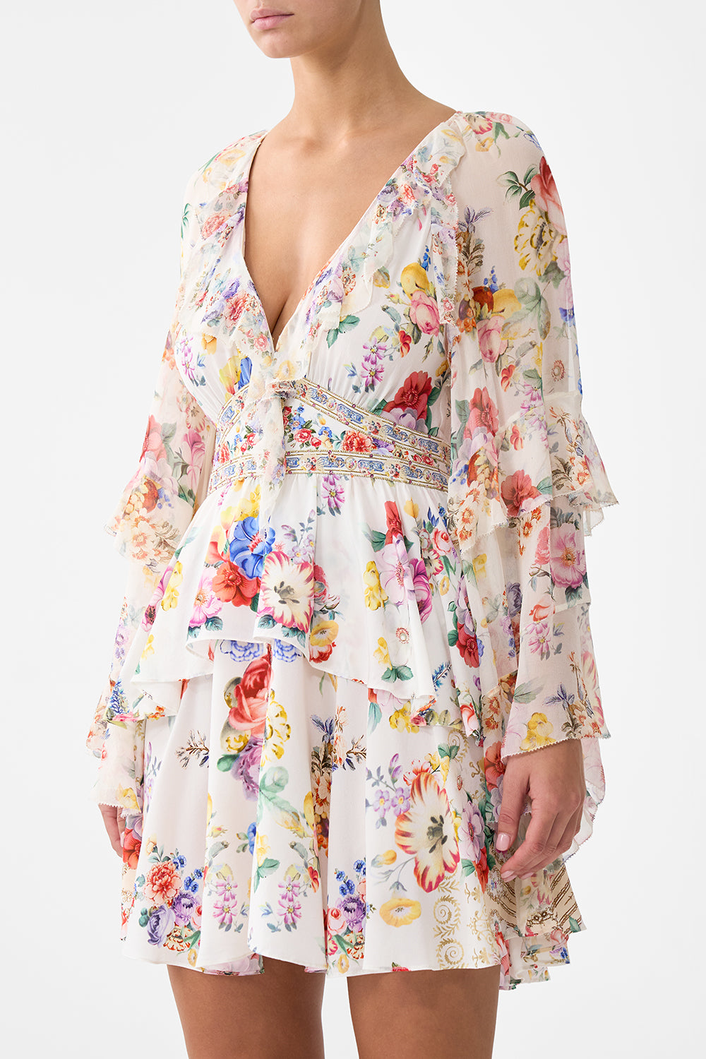 The CAMILLA SHORT WAISTBAND DRESS WITH RUFFLE SLEEVE I LEFT MY HEART IN GRANADA