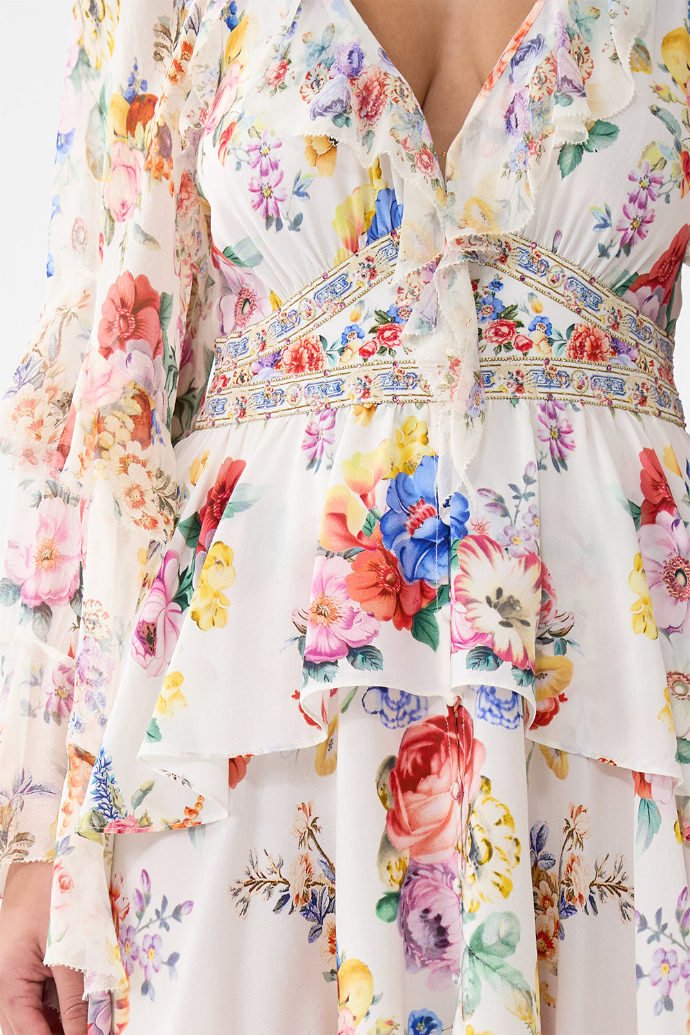 The CAMILLA SHORT WAISTBAND DRESS WITH RUFFLE SLEEVE I LEFT MY HEART IN GRANADA