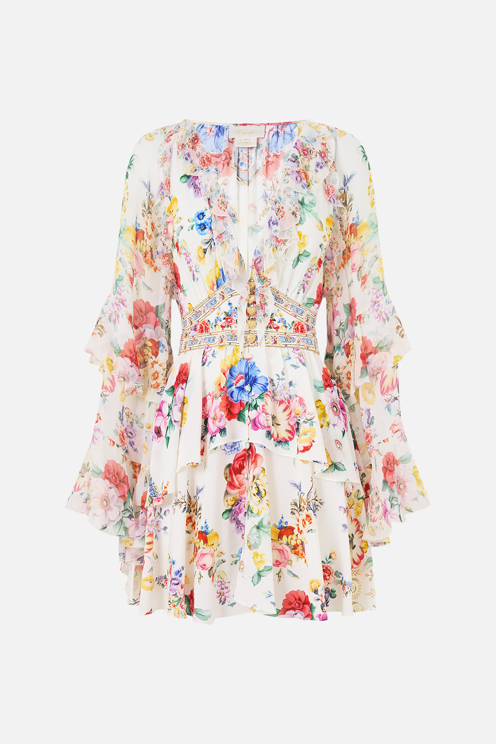 The CAMILLA SHORT WAISTBAND DRESS WITH RUFFLE SLEEVE I LEFT MY HEART IN GRANADA